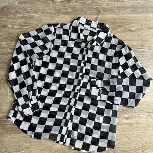 Rabbit Rose sheer checkered blouse, black and white. Size medium.